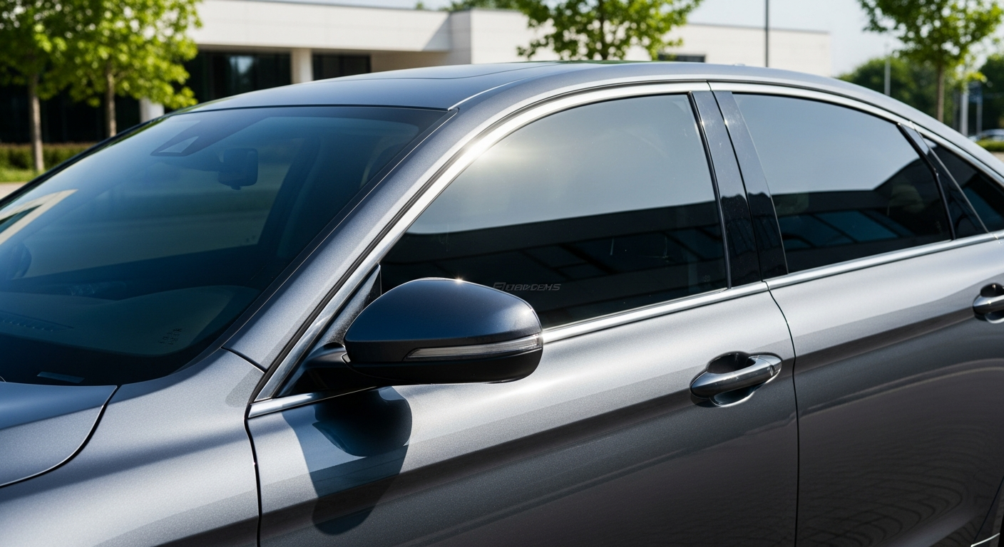 Sedan with ceramic window tint parked under the Texas sun showing heat rejection benefits